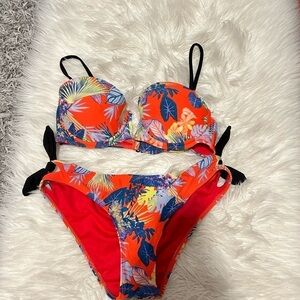 Orange & Blue Tropical Print Bikini